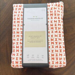 Threshold Coral Block Bronze Geometric Queen Cotton Sheet Set NWT